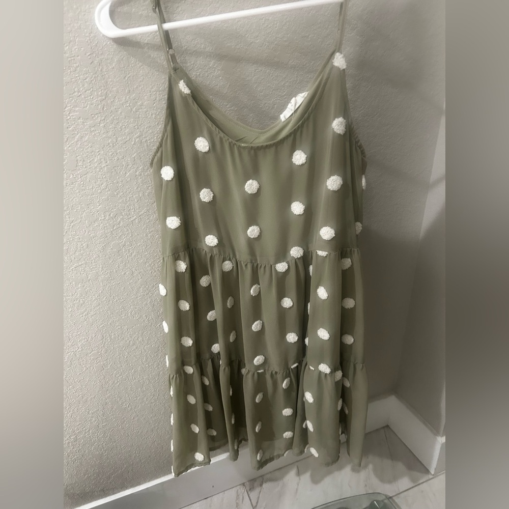 mine Olive Green Polka Dot Slip Dress